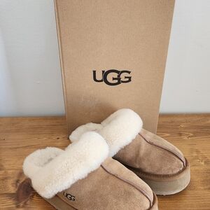 UGG Tan and Cream Shearling Slippers